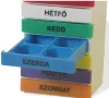 Gyógyszeradagoló heti torony, színes felíratokkal