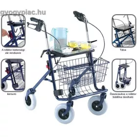   Thuasne QUATRO rollátor hurokfékkel, kék színben bevásárlókosárral, ülőkével, bottartóval! 130 kg-ig