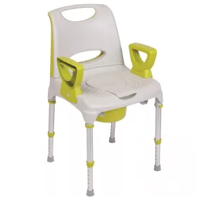   AQTICA COMFORT háttámlás zuhany és wc szék állítható magassággal, 130kg-ig kivehető karfa és háttámla