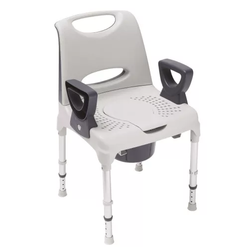 AQTICA COMFORT háttámlás zuhany és wc szék állítható magassággal, 130kg-ig kivehető karfa és háttámla