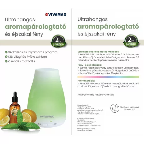 Ultrahangos illóolaj párologtató és éjszakai fény